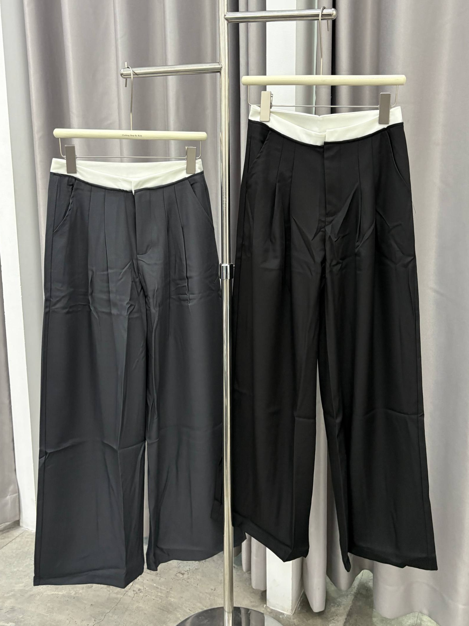 Fold-over waist wide-leg trousers