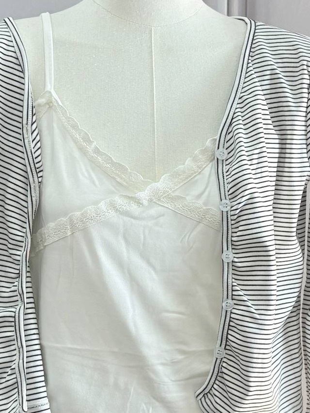 Striped Ribbed Cropped Cardigan Long Sleeve