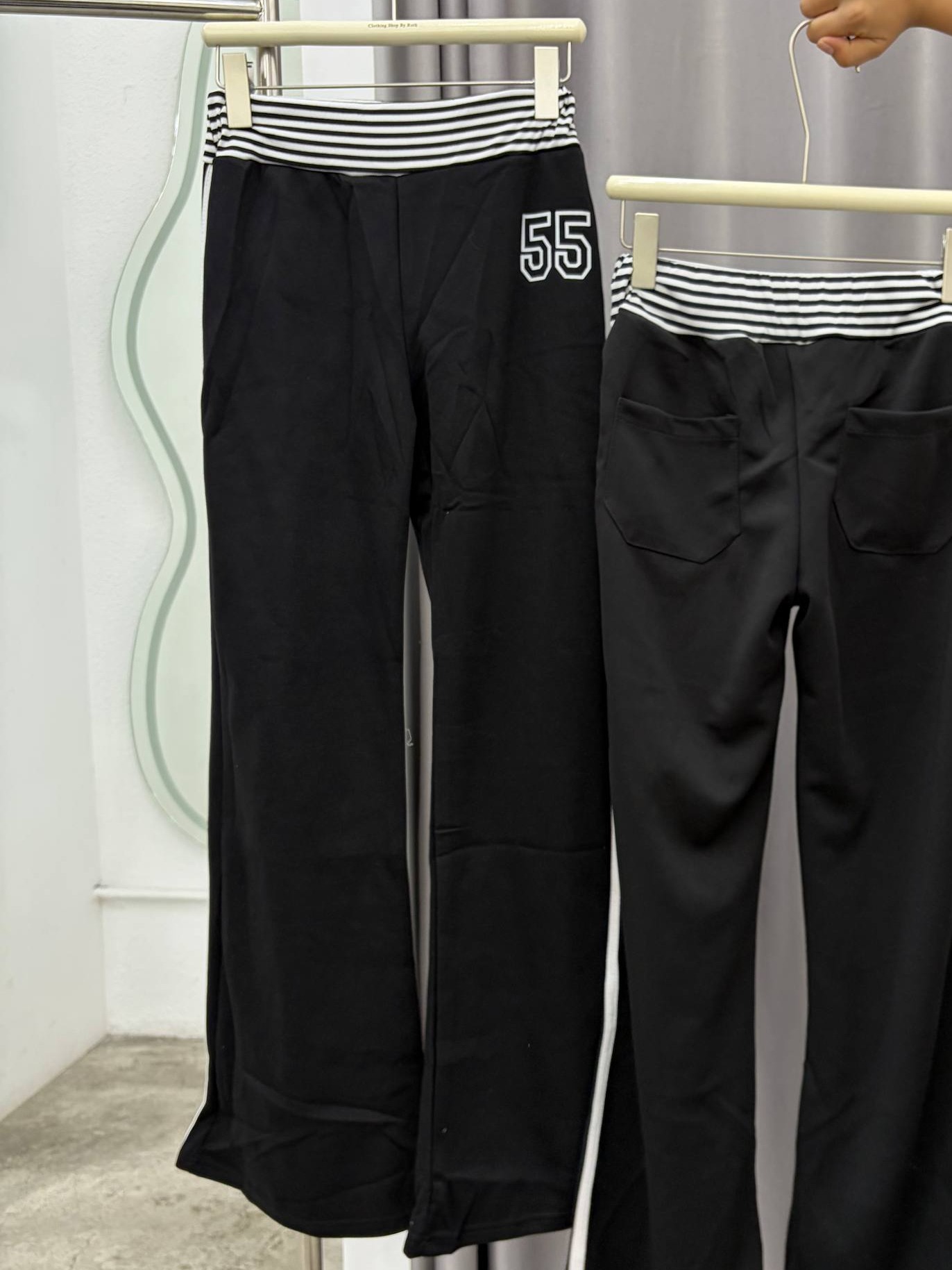 striped waistband graphic flare sweatpants