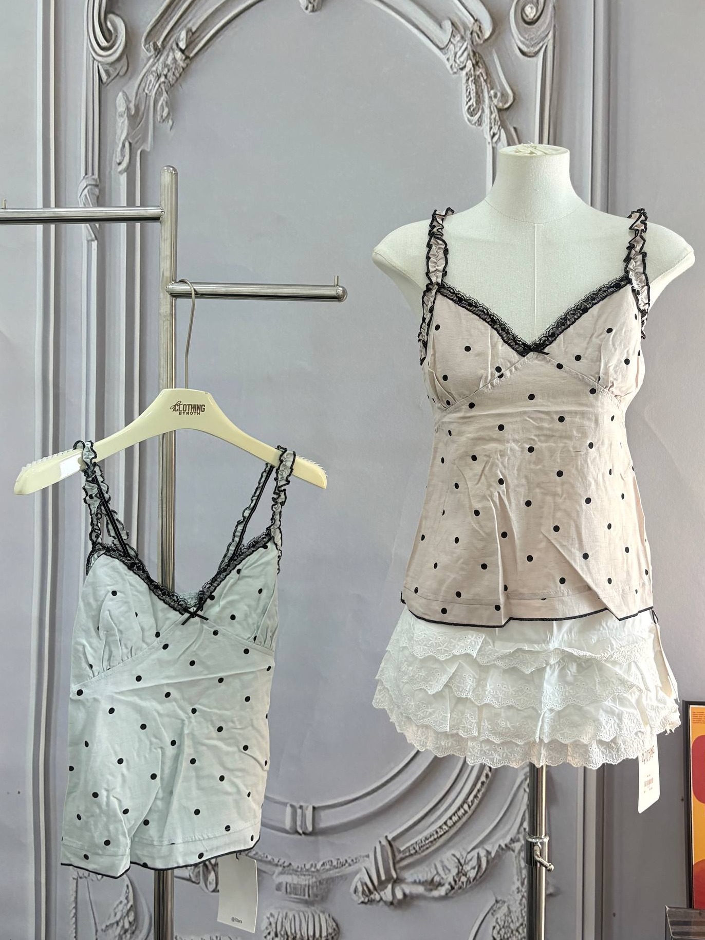 Polka Dot Lace-Trim Cami Top