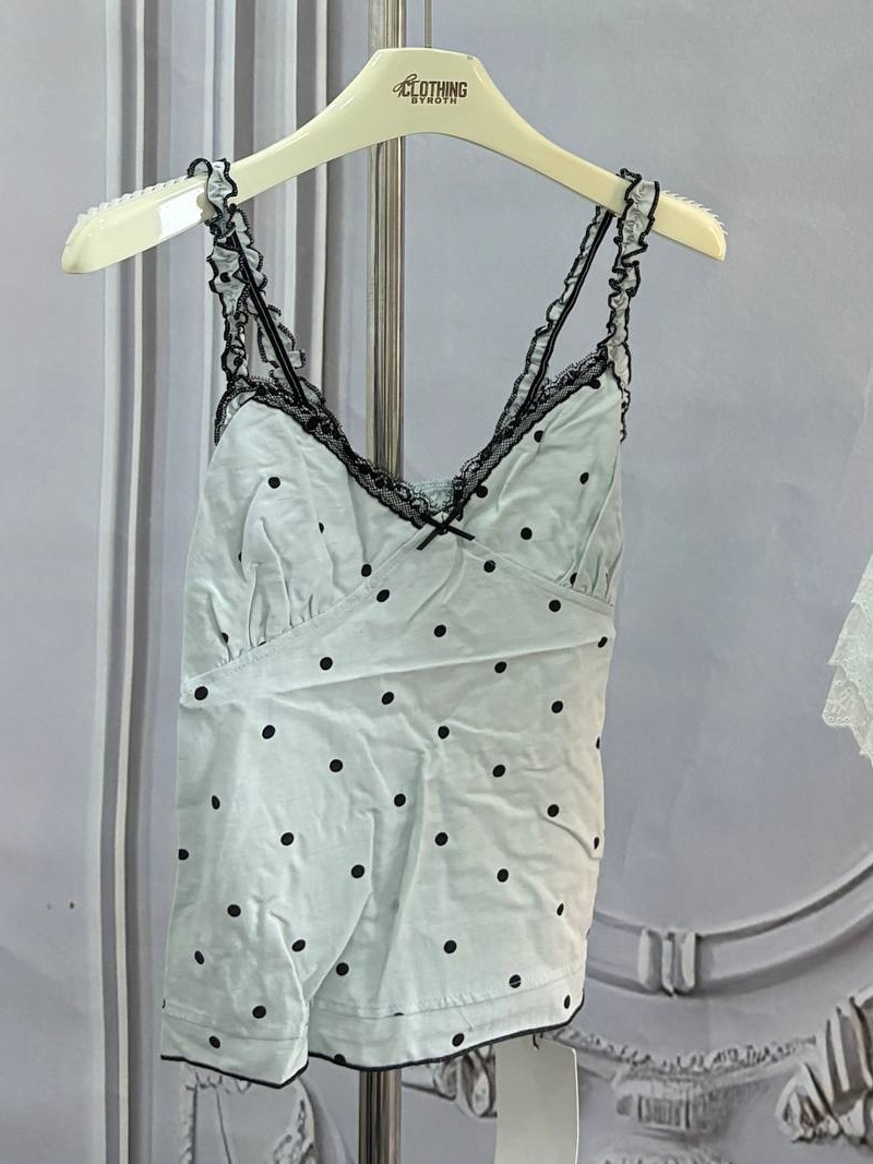 Polka Dot Lace-Trim Cami Top