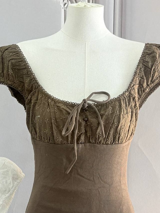 Milkmaid Scoop-Neck Cap-Sleeve Top