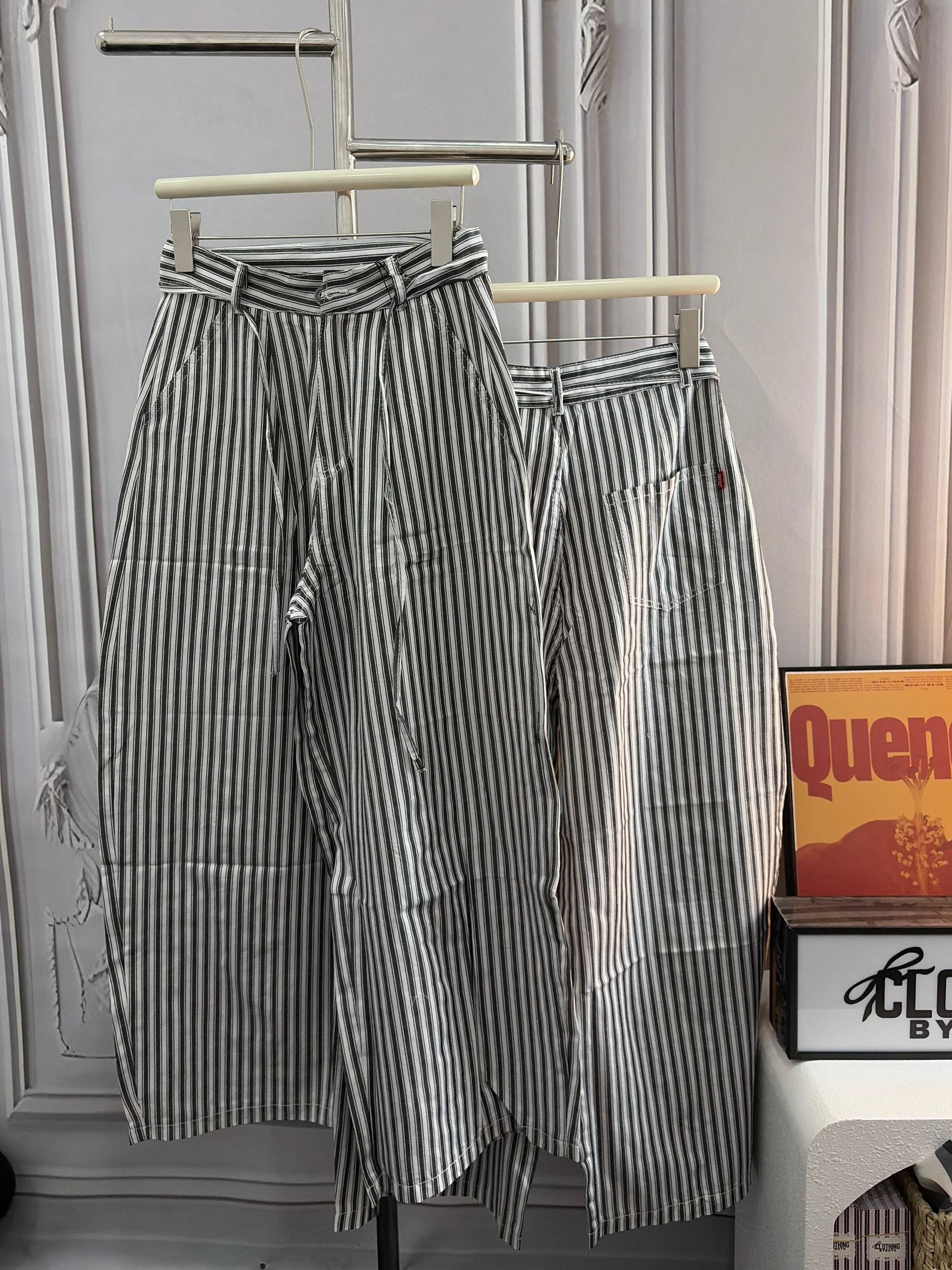 Pinstriped wide-leg trousers