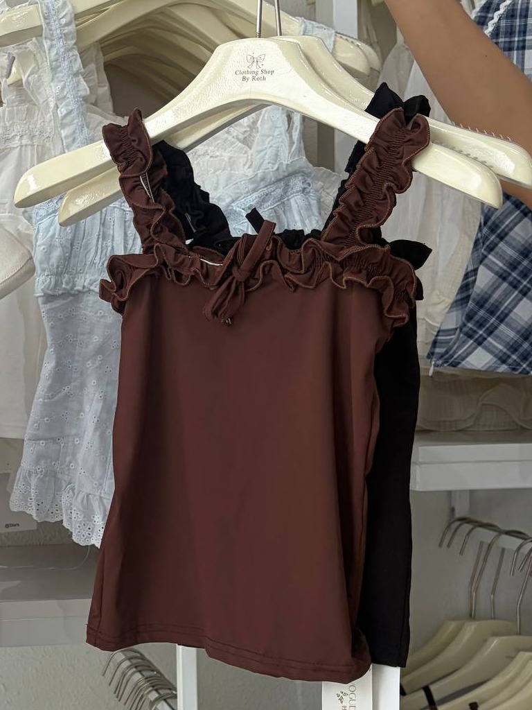 Ruffled-strap tie-front tank top