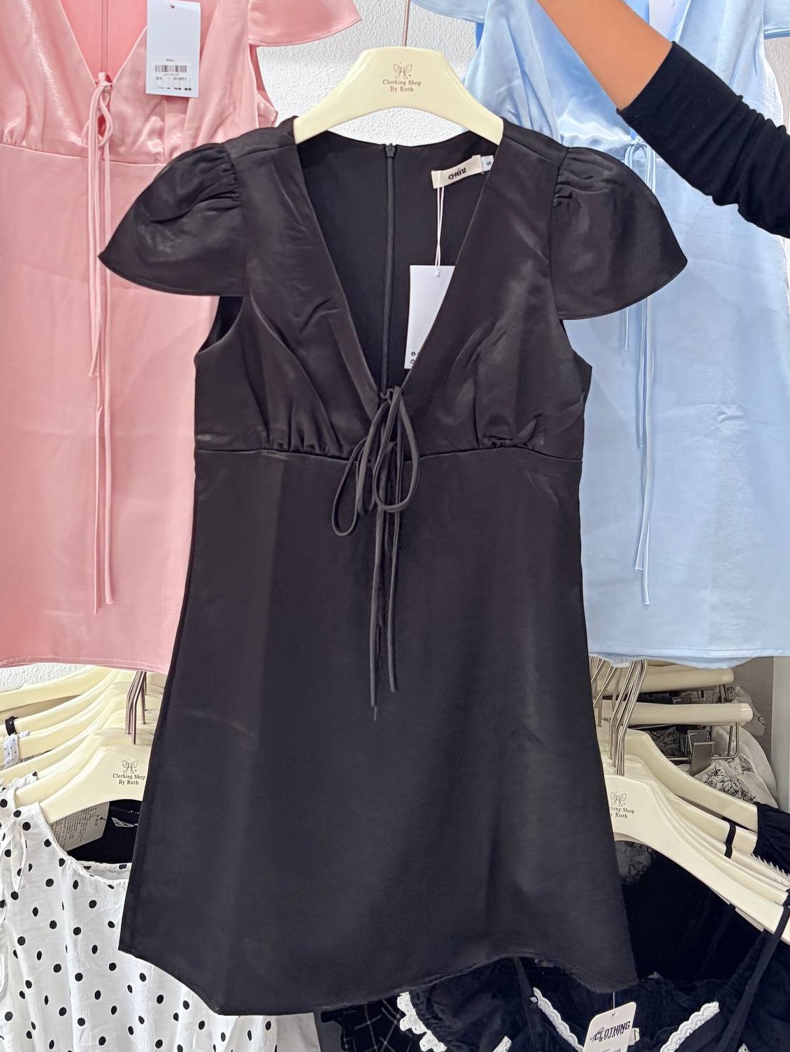 Satin plunge tie-front mini dress