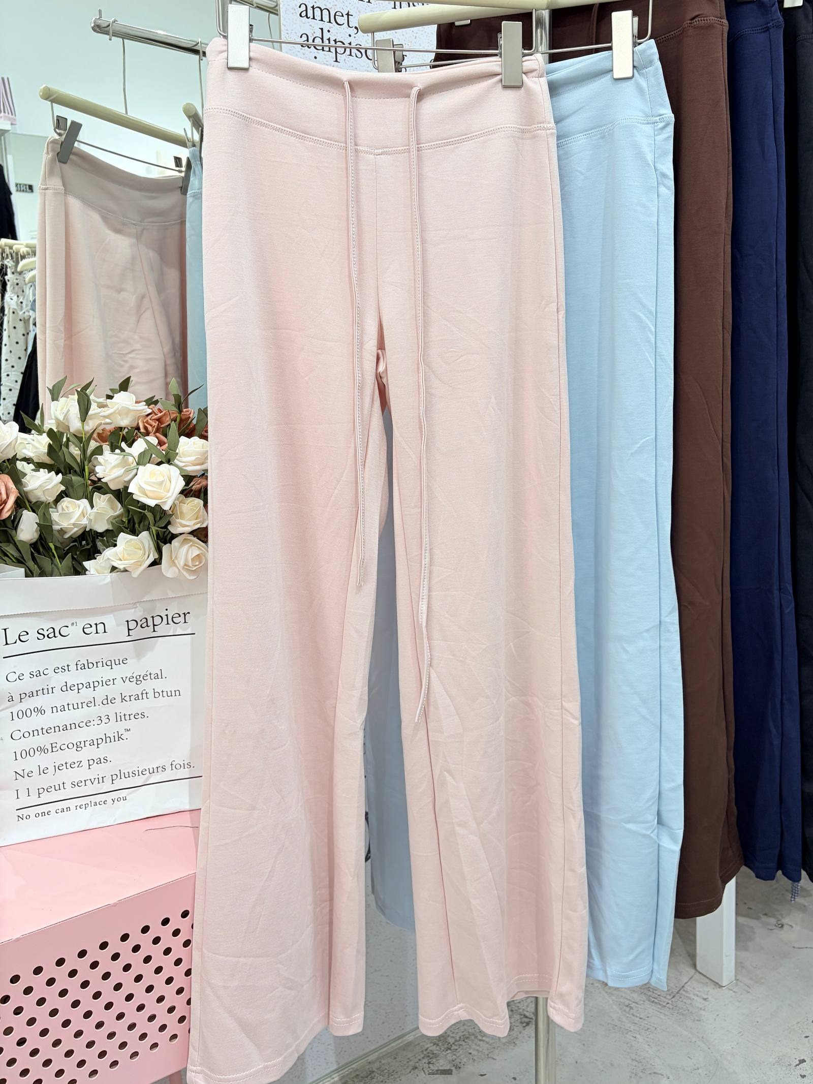 Drawstring fold-over wide-leg lounge pants