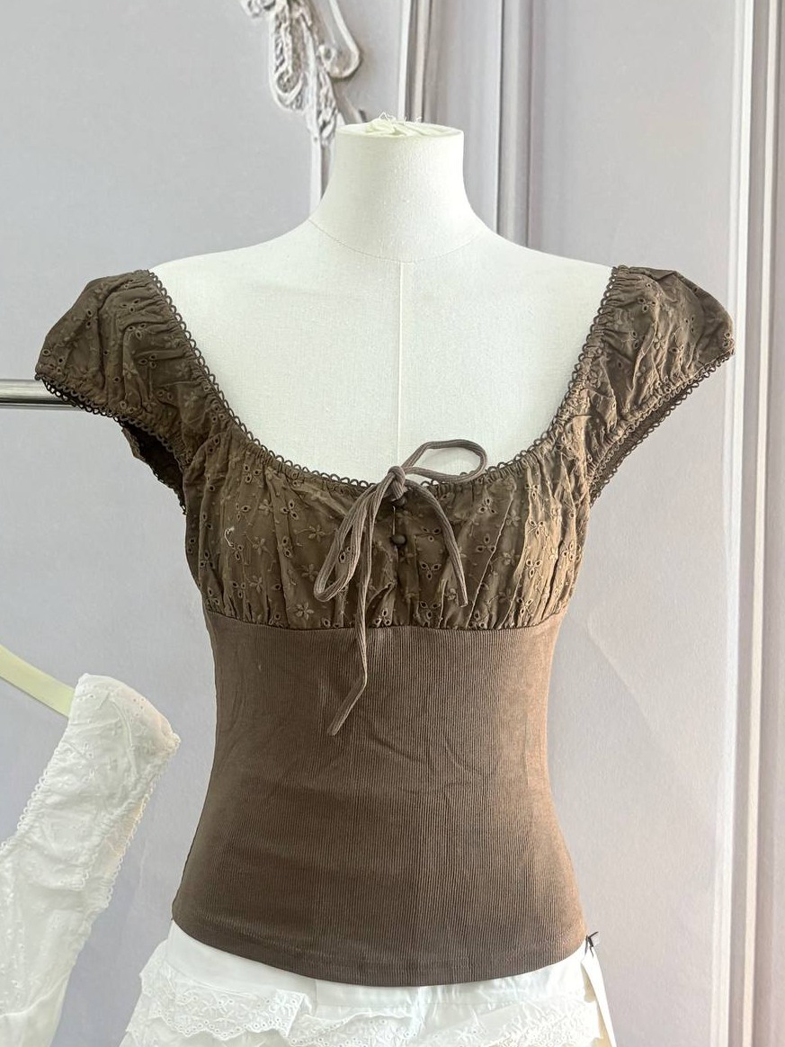 Milkmaid Scoop-Neck Cap-Sleeve Top