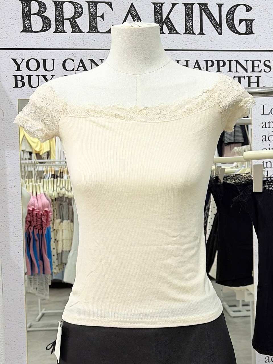 Lace-trim off-the-shoulder cap-sleeve top