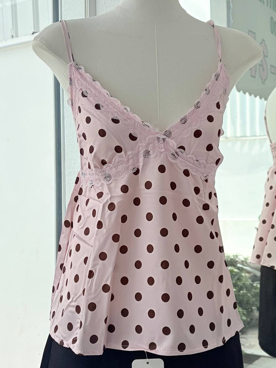 Polka dot V-neck smocked-back cami