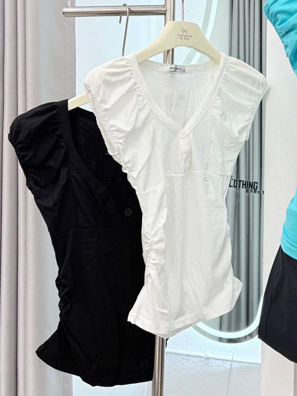 Cap-Sleeve V-eck Henley top