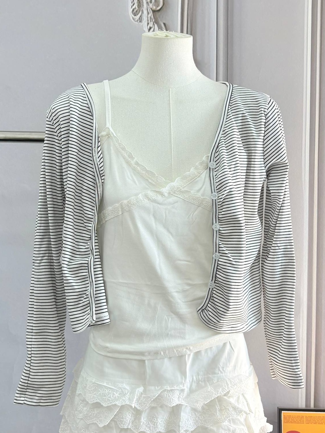 Striped Ribbed Cropped Cardigan Long Sleeve