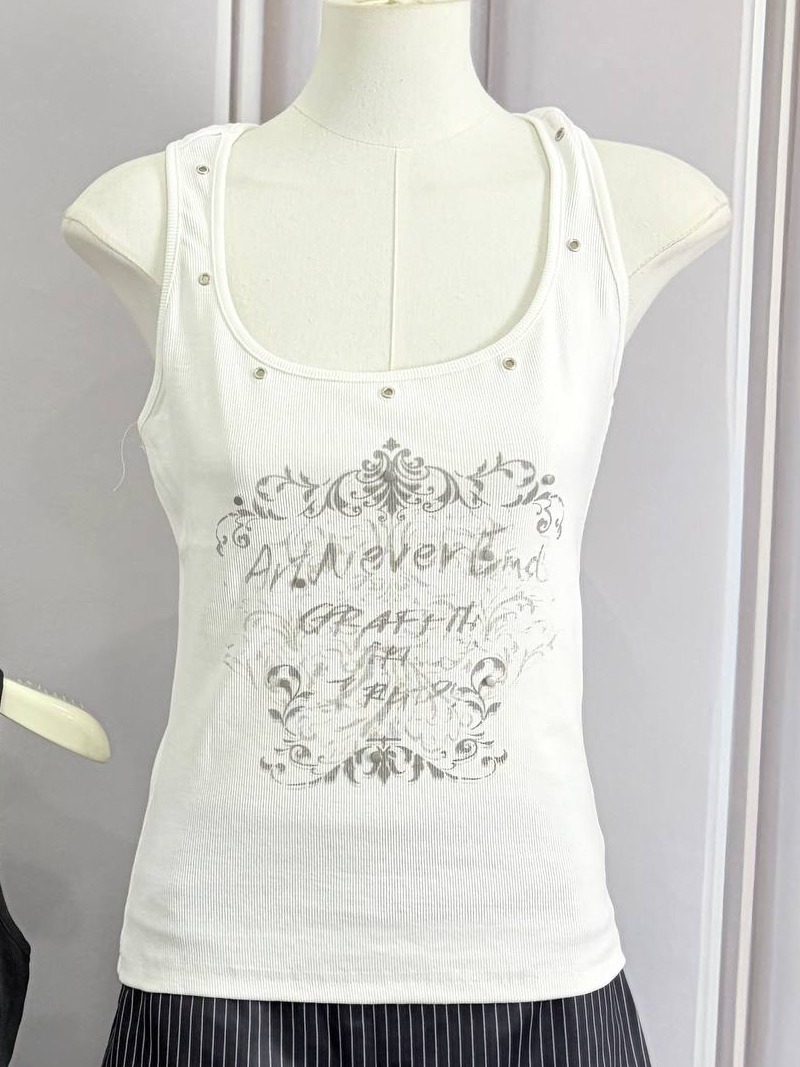 studded baroque graphic ribbed racerback tank top