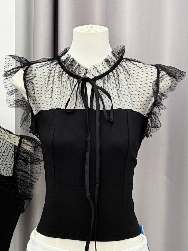 Mesh Tulle Illusion-Yoke Top