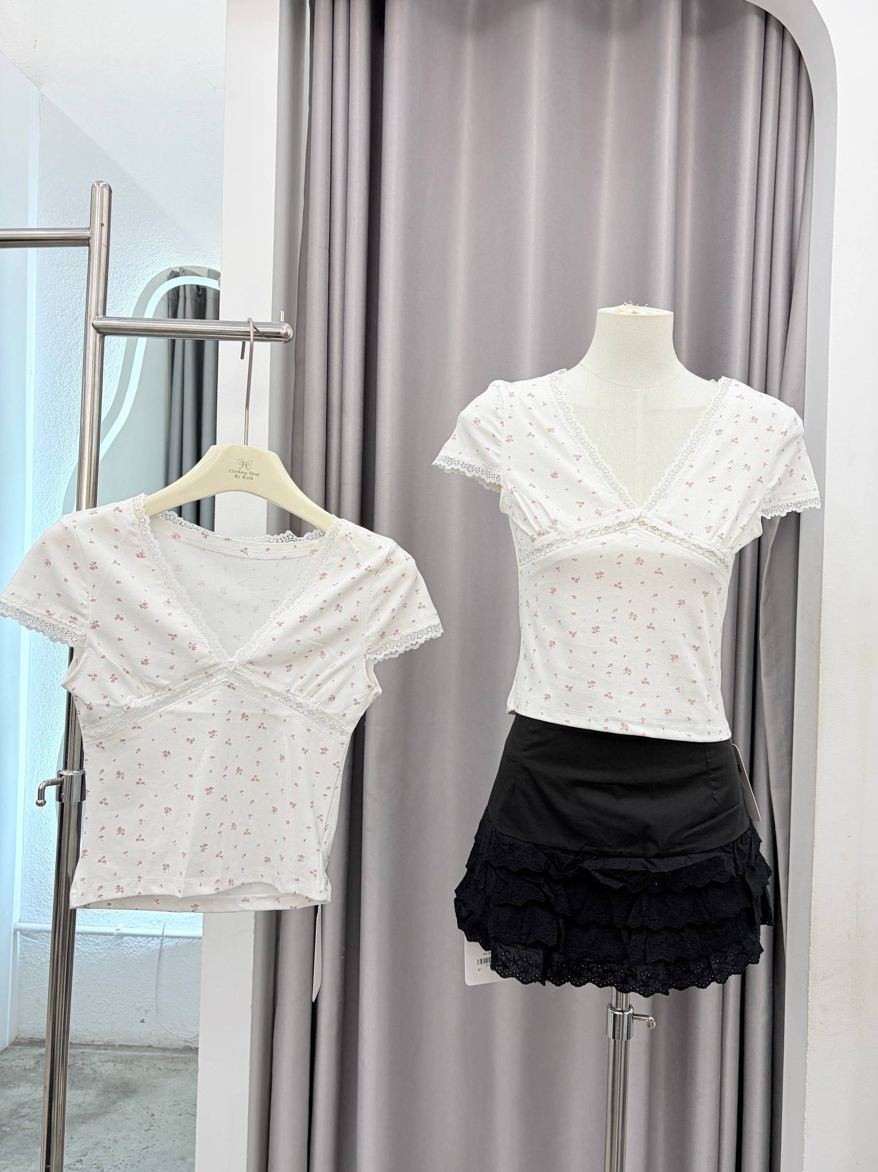 V-neck cap-sleeve top