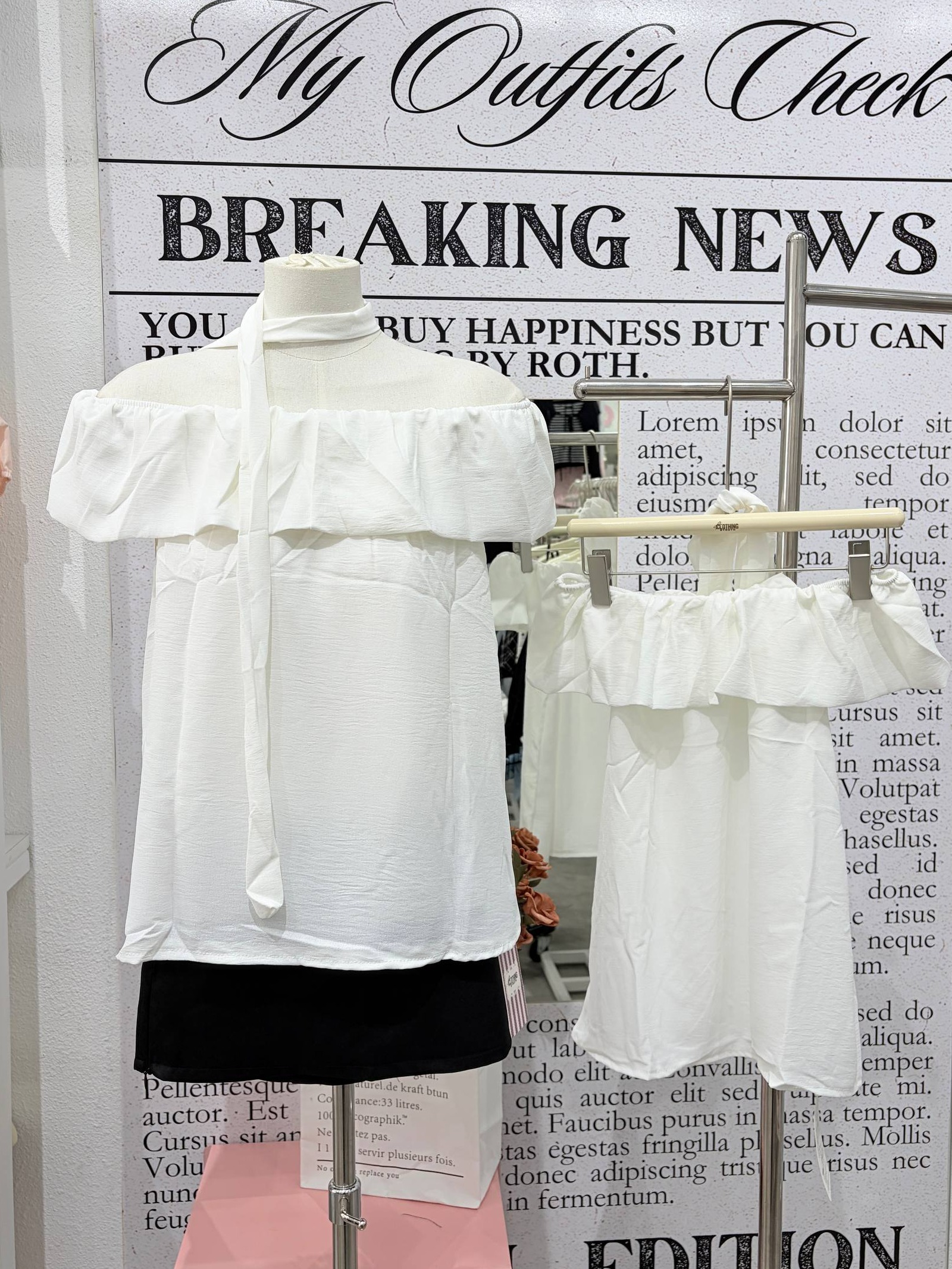 Ruffled off-the-shoulder neck-tie top